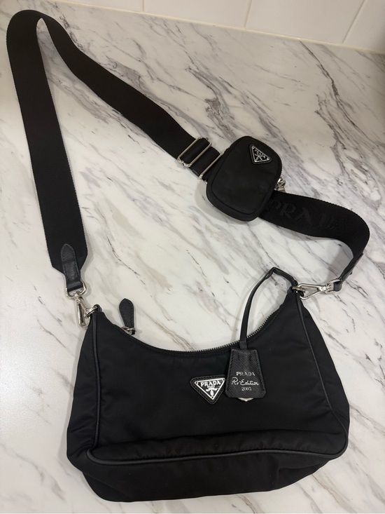 Prada Handbags - Prada Black Nylon re-Edition 2005 Shoulder Bag with Detachable Strap and Pouch